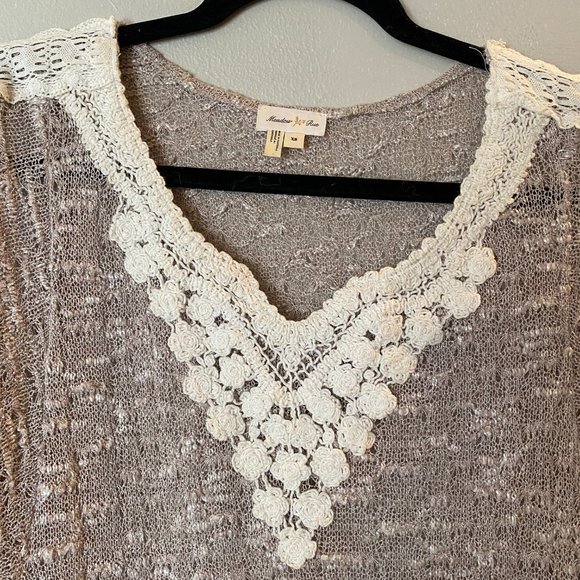 Anthropologie Meadow Rue Crochet Taupe Crochet Lace Pullover Sweater  XS - Picture 10 of 12